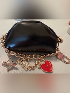 JUICY COUTURE BLACK ZIP UP POUCH W BLING / attaches to bigger bag NEW w tag!